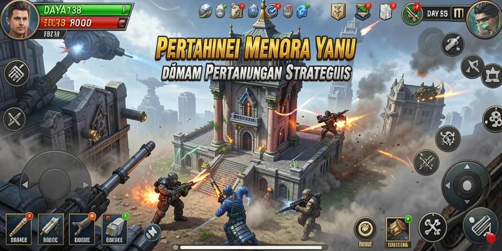 Tampilan utama gameplay <strong>DAYA138</strong> yang menunjukkan strategi Tower Defense.