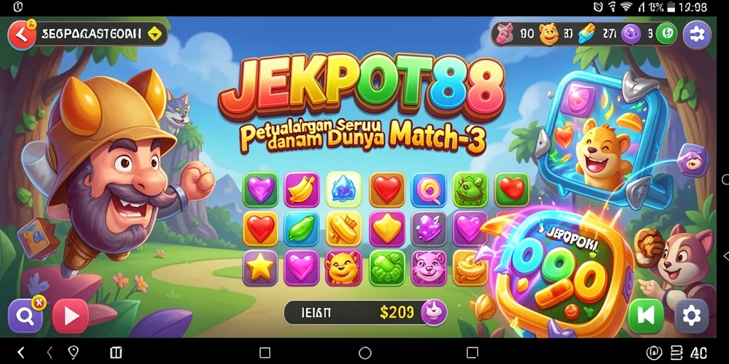 Gameplay seru JEKPOT88 dengan tantangan Match-3 yang menarik.