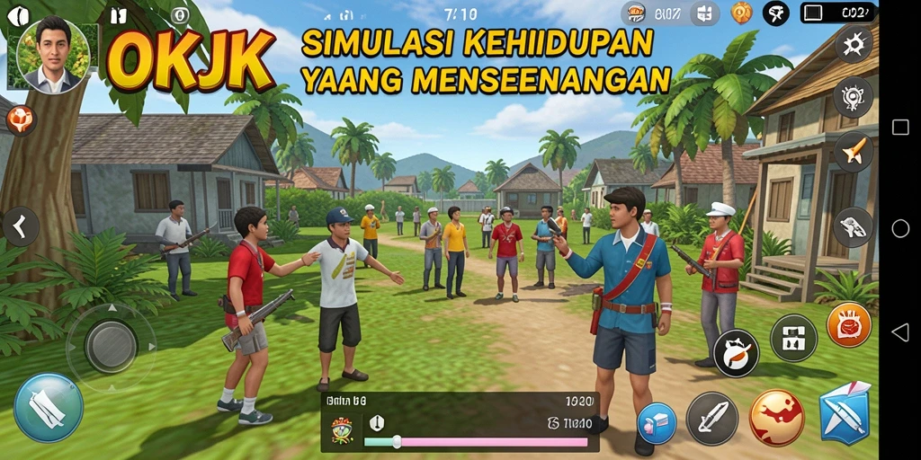 Tangkapan layar menunjukkan pemain sedang membangun rumah dan berinteraksi dengan karakter lain.