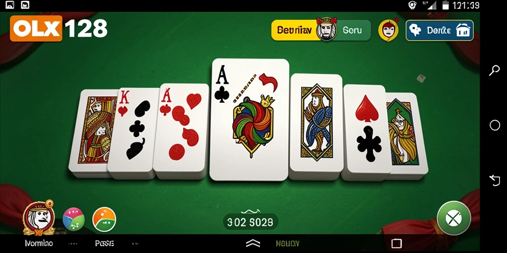 Screenshot gameplay OLX128 yang menampilkan suasana permainan domino yang seru dan interaktif.