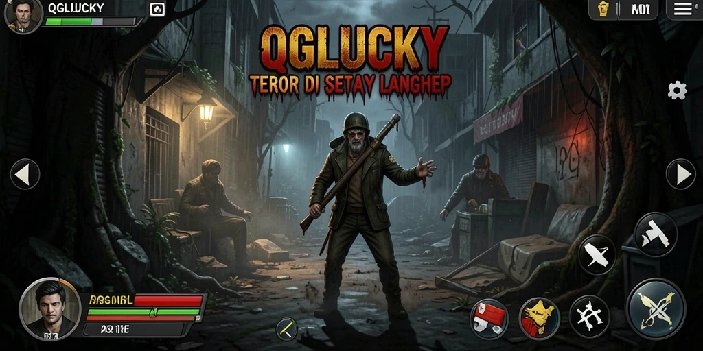 Screenshot gameplay QGLUCKY menampilkan momen-momen menegangkan penuh teror.