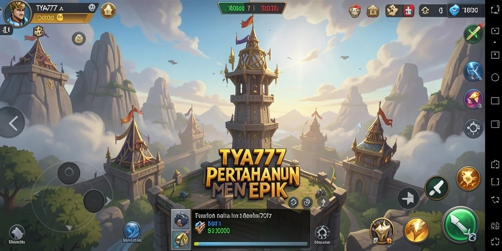 Tampilan gameplay seru dalam TYA777, menunjukkan pertempuran menara yang epik.