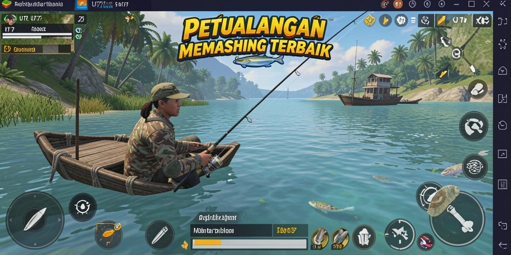 Tampilan gameplay UT77 dengan berbagai ikan dan lokasi memancing.